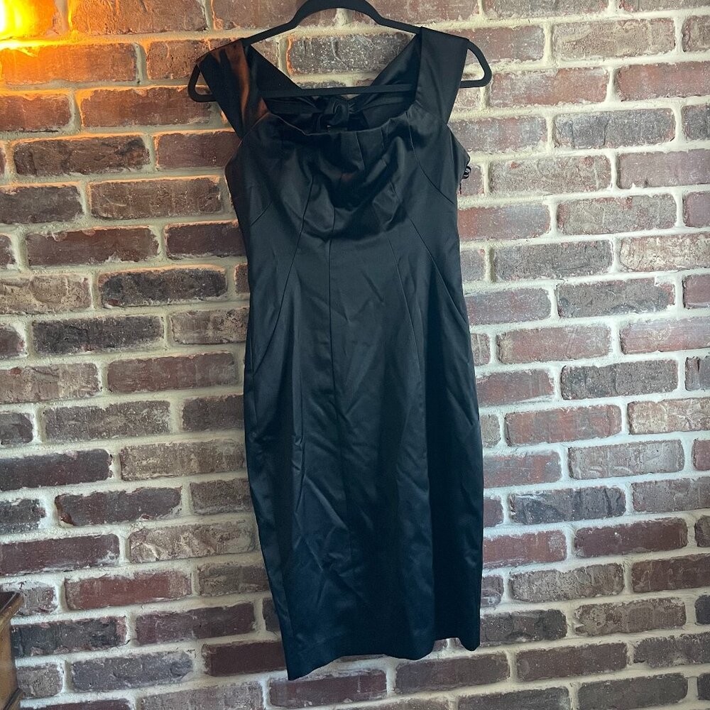Black satin cocktail midi dress- Size 2